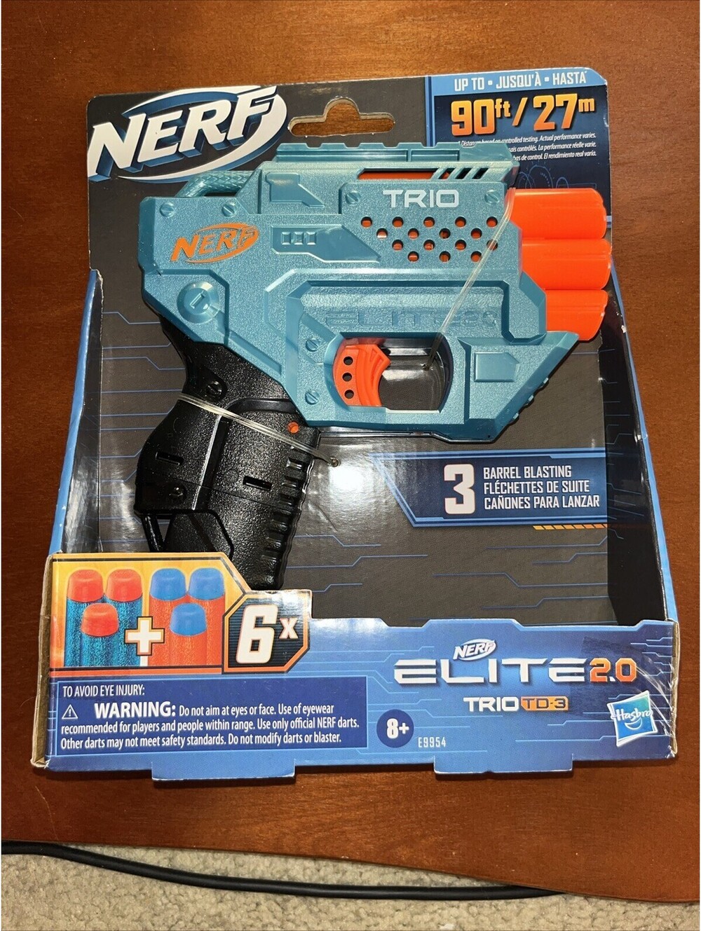 Nerf Elite 2.0 TRIO TD-3 Dart Blaster 6 Darts 3 Barrels 90 Feet 8+ NEW!!